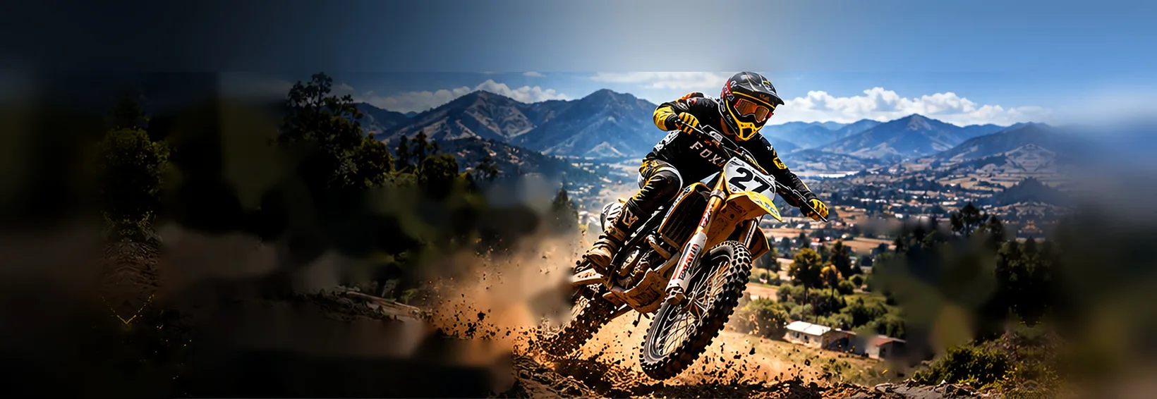 Piloto de motocross con la moto 27 saltando en la pista de Amaguaña